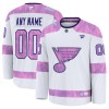 Miesten NHL St. Louis Blues Pelipaita Custom Fanatics Hockey Fights Cancer Practice 2024-25 Valkoinen